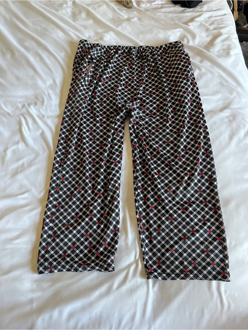 Women’s Black Plaid Pajama Pants with Red Dot Accent